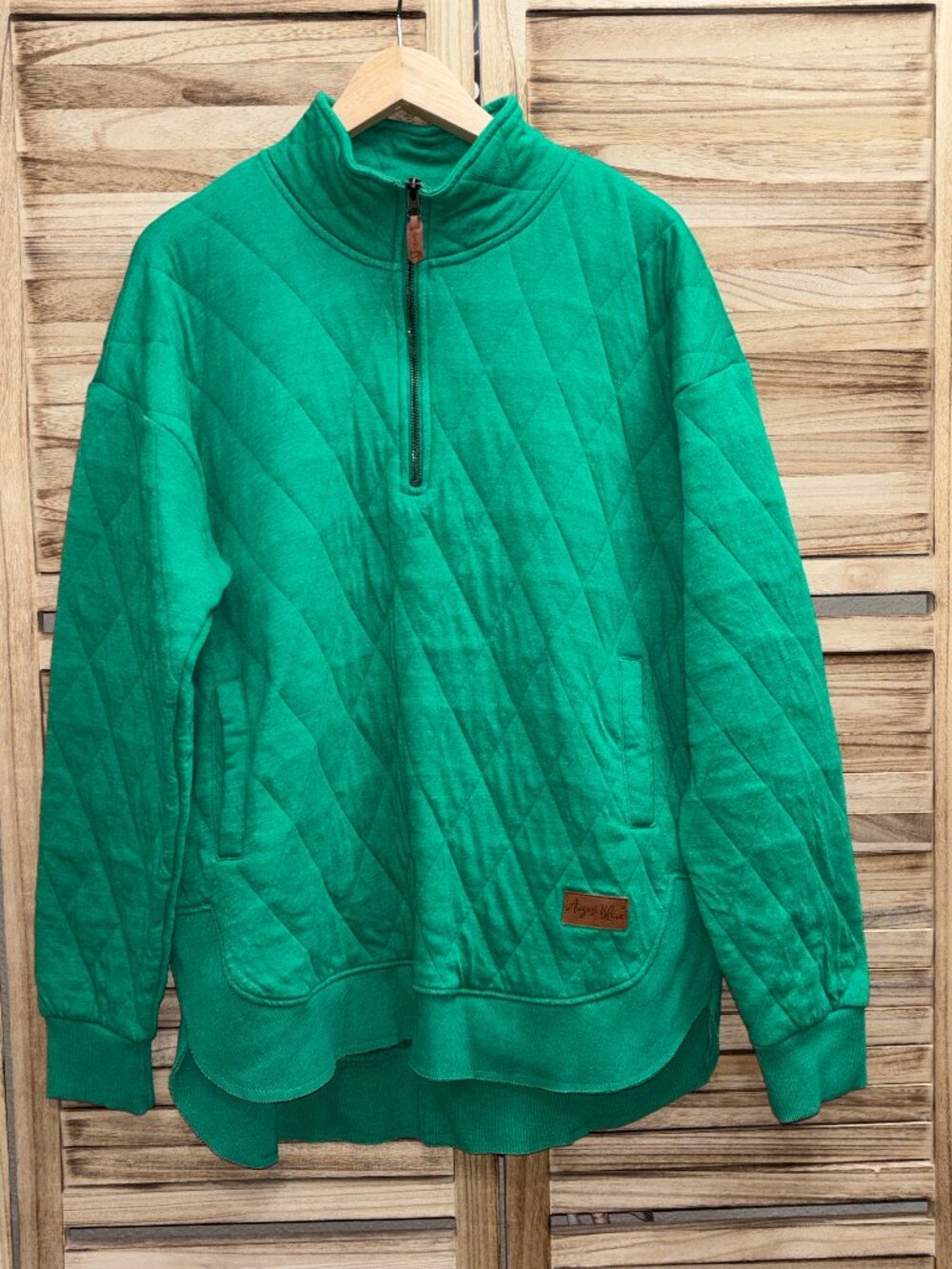 August Bleu Womens XL Green Quilted Quarter Zip Pullover Sweatshirt Tunic